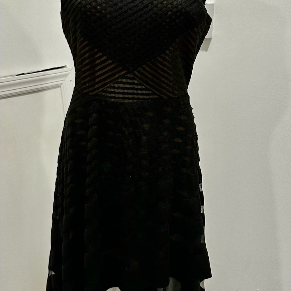 BCBGMaxAzria Black Ribbed Sweetheart Fit and Flare Dress